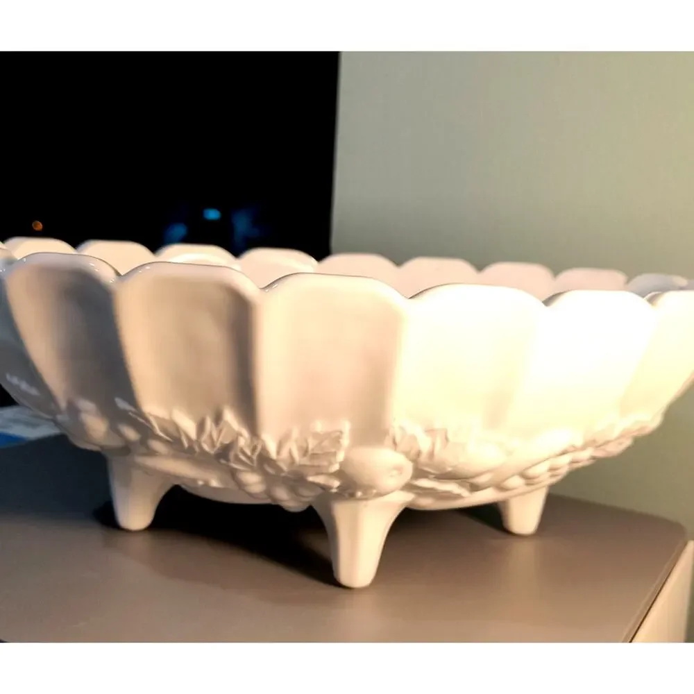 839. Milk Glass Footed Fruit Bowl Harvest